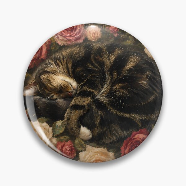 Item preview, Sleeping Tabby Cat Curled Among Roses Oil Painting designed and sold by SellingWSarah17.