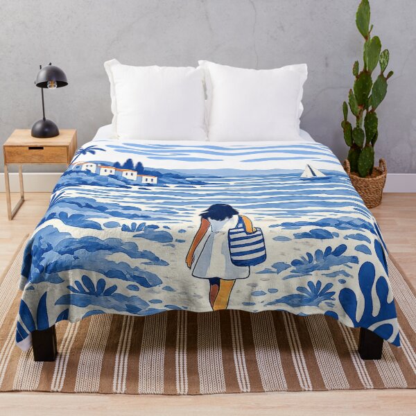 Item preview, Mediterranean Coastal Walk Watercolor Art Print | Blue Ocean Summer Landscape designed and sold by ravuh.