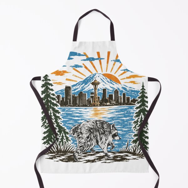 Item preview, Seattle Skyline Sunset Raccoon Vintage Pacific Northwest Art designed and sold by JessArty ⭐⭐⭐⭐⭐.