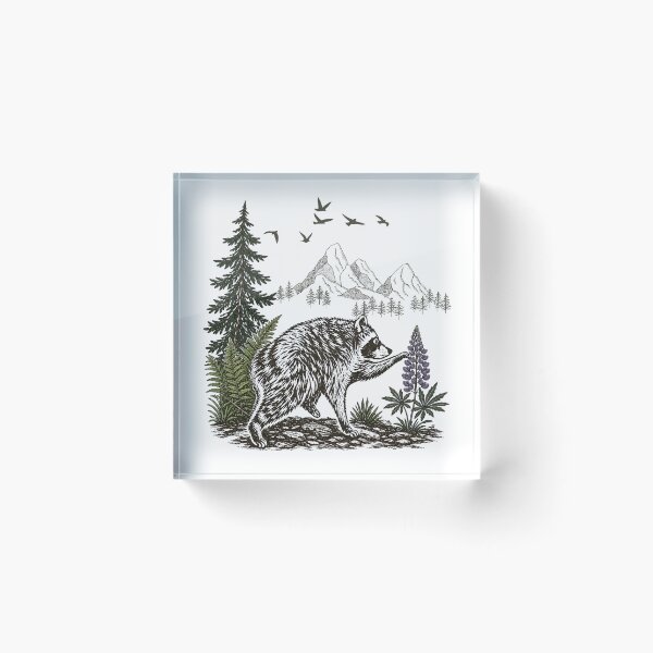Item preview, Vintage Mountain Raccoon Wildlife Forest Adventure Illustration designed and sold by JessArty ⭐⭐⭐⭐⭐.