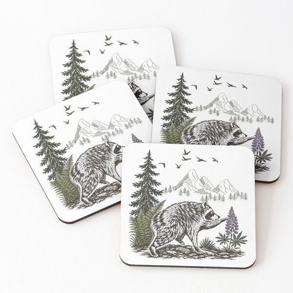 Item preview, Ilustración vintage de un mapache de montaña, fauna salvaje y aventura en el bosque. designed and sold by JessArty ⭐⭐⭐⭐⭐.