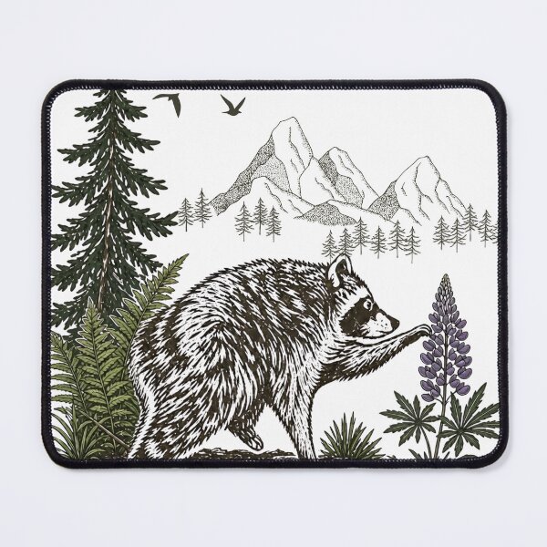 Item preview, Vintage Mountain Raccoon Wildlife Forest Adventure Illustration designed and sold by JessArty ⭐⭐⭐⭐⭐.