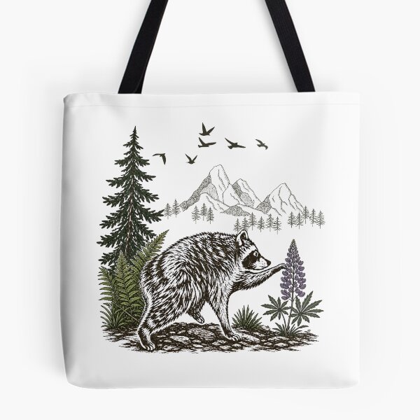 Item preview, Vintage Mountain Raccoon Wildlife Forest Adventure Illustration designed and sold by JessArty ⭐⭐⭐⭐⭐.