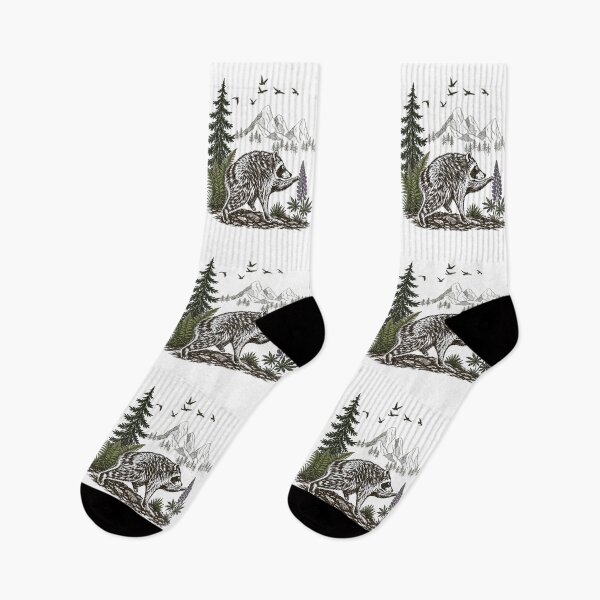 Item preview, Vintage Mountain Raccoon Wildlife Forest Adventure Illustration designed and sold by JessArty ⭐⭐⭐⭐⭐.