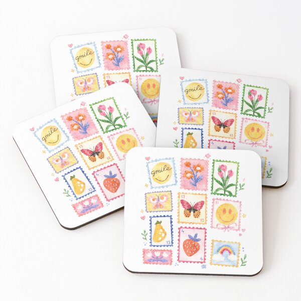 Item preview, Cute Watercolor Postage Stamp Collage Whimsical Floral Nature Art designed and sold by Moizento.