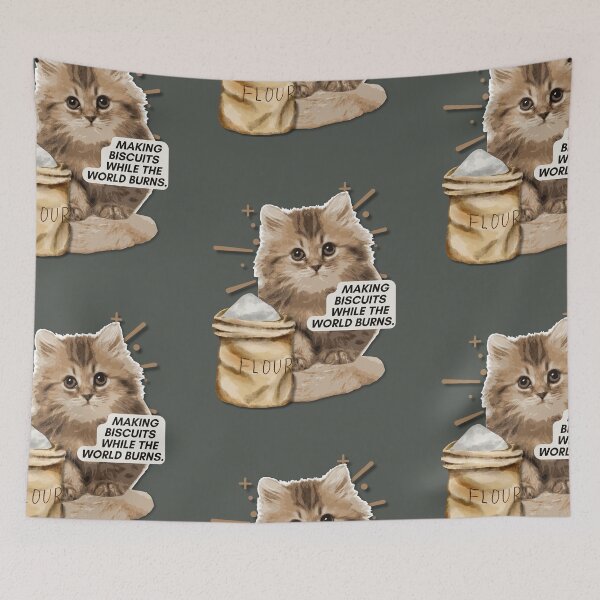 Item preview, Funny Cat Making Biscuits While The World Burns Meme designed and sold by pulse_retail.