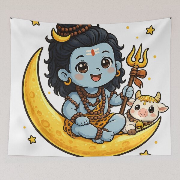 Item preview, Cute Baby Shiva Sitting on Moon | Kawaii Hindu God Cartoon designed and sold by ravuh.