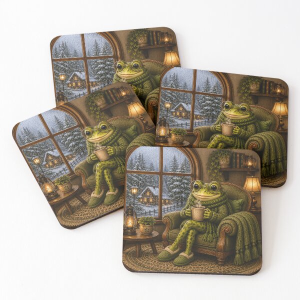Item preview, Cozy Frog Enjoying Hot Coffee on a Rainy Day designed and sold by Lumivo Studio.