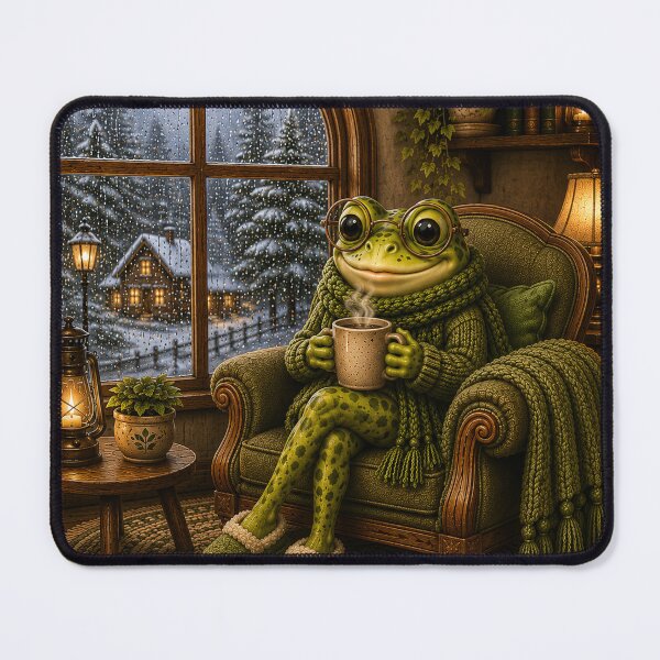 Item preview, Cozy Frog Enjoying Hot Coffee on a Rainy Day designed and sold by Lumivo Studio.