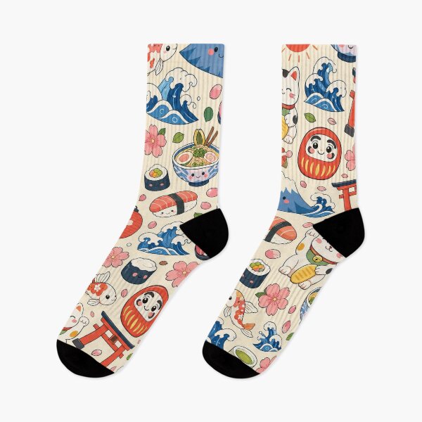 Item preview, Cute Kawaii Japanese Culture Seamless Pattern with Lucky Cats and Sushi designed and sold by WangAew.