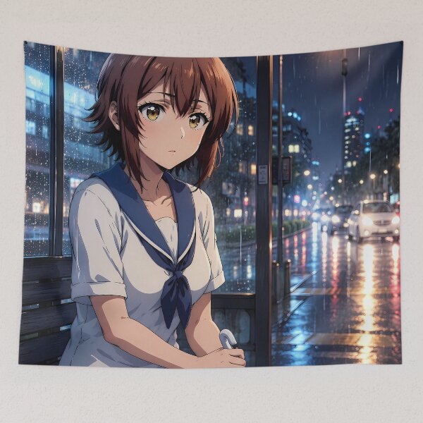 Item preview, Chisa Kotegawa Grand Blue Rainy Bus Stop designed and sold by mildaclairmo.
