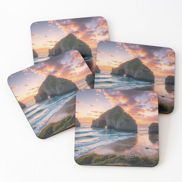 Item preview, Coastal Sea Stack Sunset – Ocean Arch & Beach Flowers designed and sold by CTBF-Studio.