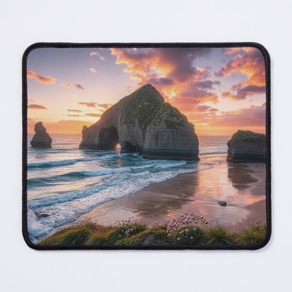 Item preview, Coastal Sea Stack Sunset – Ocean Arch & Beach Flowers designed and sold by CTBF-Studio.
