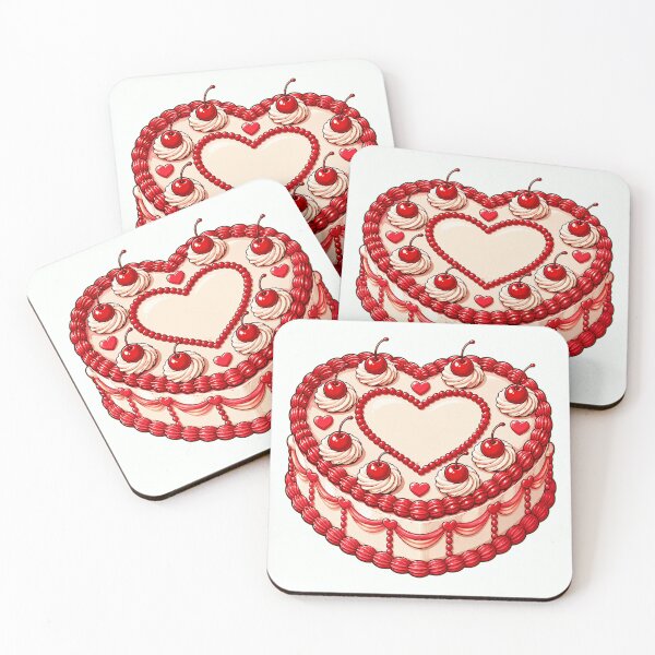 Item preview, Illustrated Heart-Shaped Cherry Cake with Red Decorative Frosting designed and sold by WangAew.