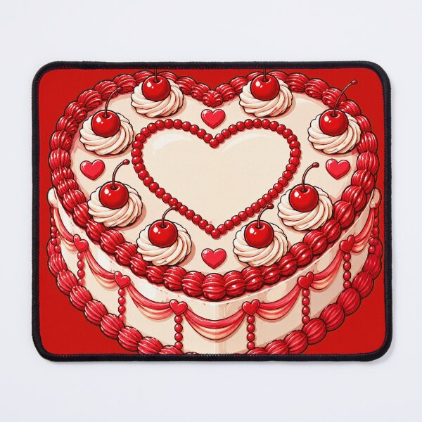 Item preview, Illustrated Heart-Shaped Cherry Cake with Red Decorative Frosting designed and sold by WangAew.