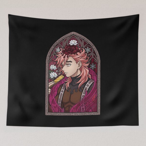 Item preview, Douma Demon Slayer Crimson Lotus Stained Glass Portrait designed and sold by mildaclairmo.