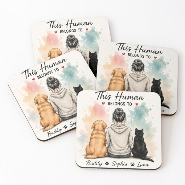 Item preview, This Human Belongs To | Personalized Pet Parent Gift | Custom Dog & Cat Lover Design designed and sold by PetPrint-Haven.