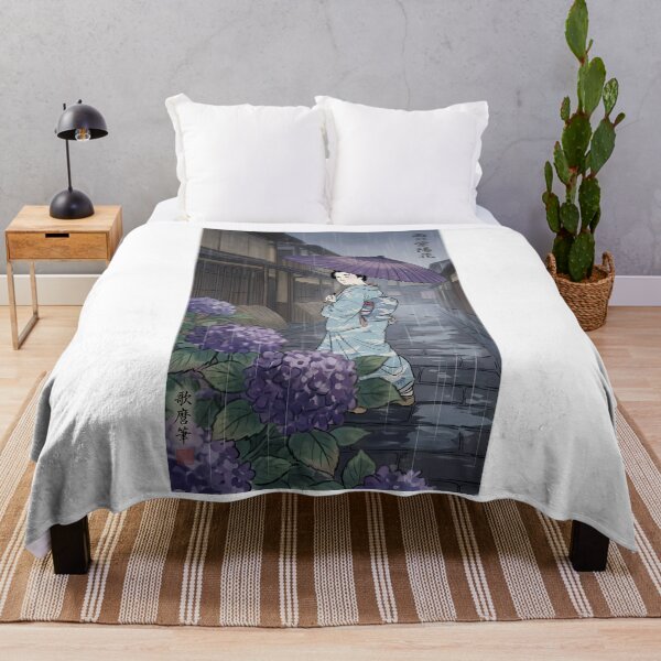 Item preview, Japanese Woman with Umbrella in Rainy Hydrangea Alley Ukiyo-e designed and sold by TokyoUkiyoHouse.