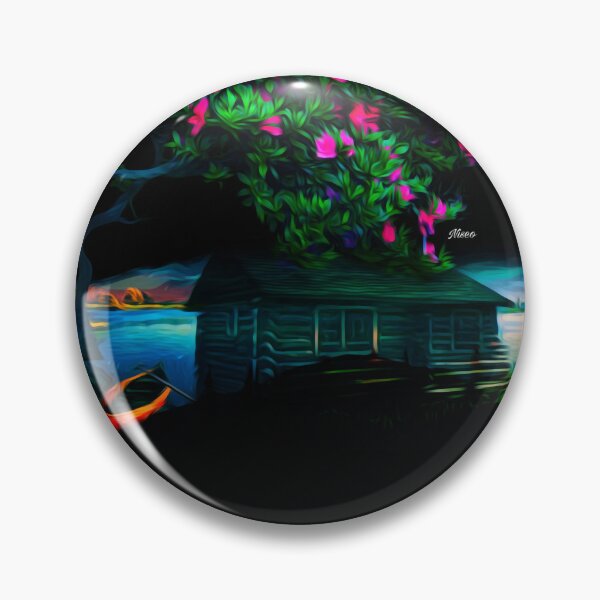 Item preview, Lakeside Cabin Under Pink Blossom Tree designed and sold by MapleBloom.