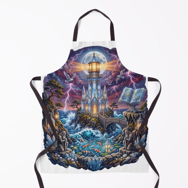 Item preview, Celestial Crystal Lighthouse | Enchanted Ocean Fantasy Painting designed and sold by Origamoart.