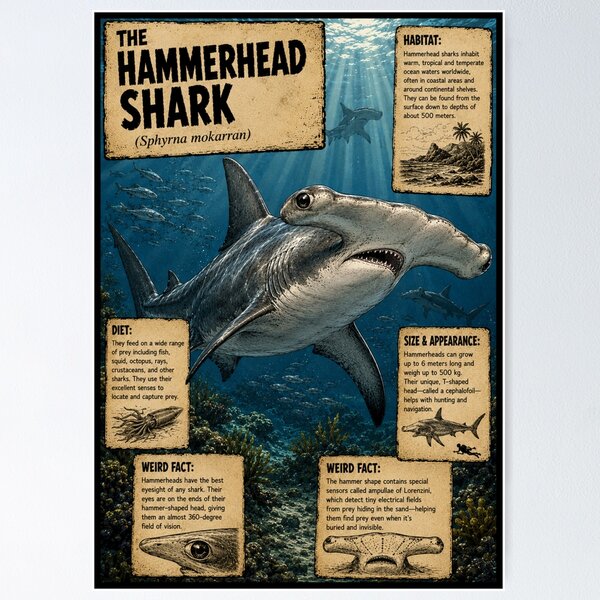Item preview, The Hammerhead Shark Educational Poster designed and sold by CrazyOdd-SlightlyBizarre.