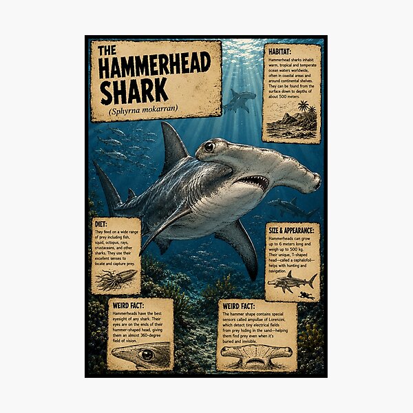 Item preview, The Hammerhead Shark Educational Poster designed and sold by CrazyOdd-SlightlyBizarre.