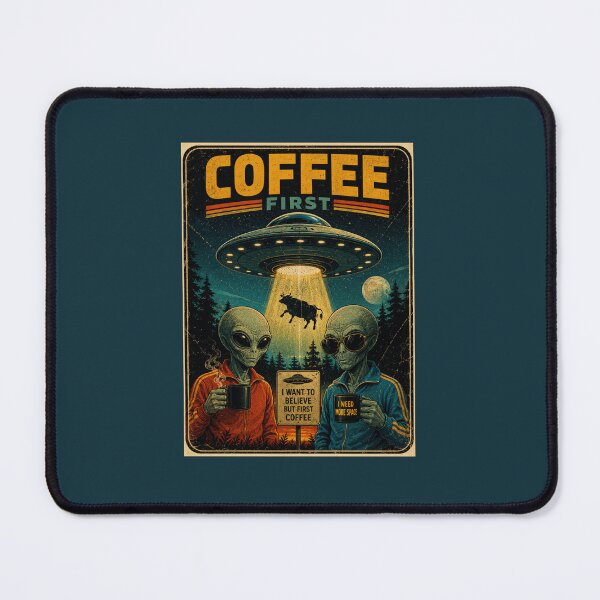 Item preview, Coffee First | Retro Alien UFO Poster designed and sold by AndGarciart.
