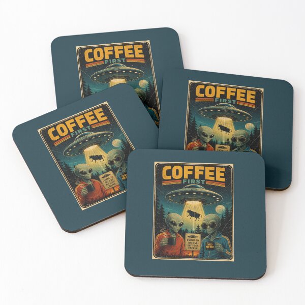 Item preview, Coffee First | Retro Alien UFO Poster designed and sold by AndGarciart.