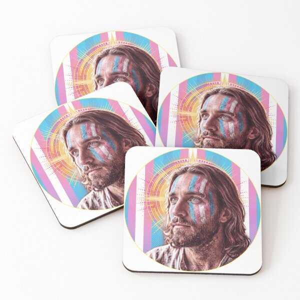 Item preview, Progressive Christian Jesus painted colors of trans flag designed and sold by JesusQueer.