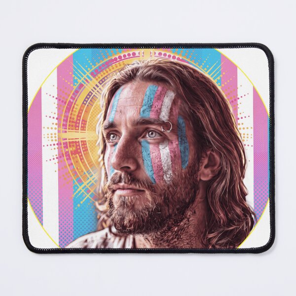 Item preview, Progressive Christian Jesus painted colors of trans flag designed and sold by JesusQueer.