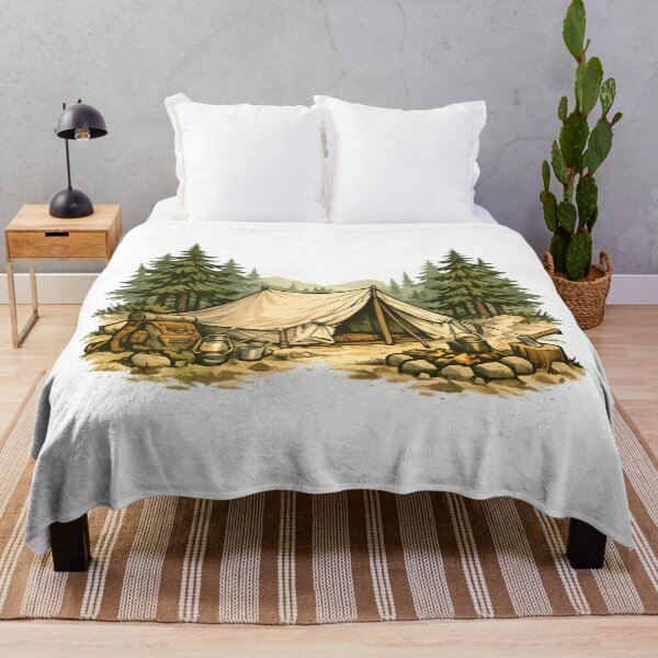 Item preview, Vintage canvas tent in a pine forest designed and sold by Daily Quirk.