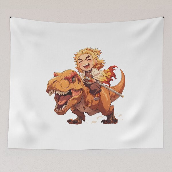 Item preview, Kyojuro Rengoku Demon Slayer Fiery Chibi Dinosaur Ride designed and sold by Dashsopaner.