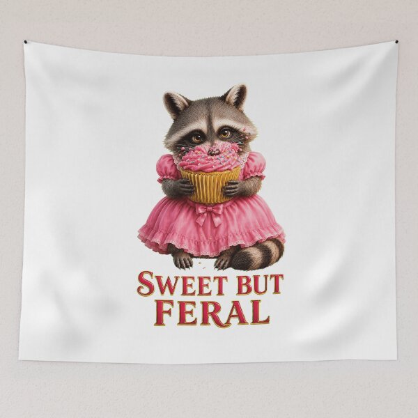 Item preview, Sweet But Feral Raccoon with Pink Cupcake designed and sold by RoPrincess.