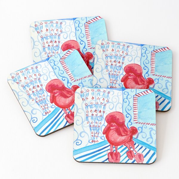 Item preview, Red Poodle in Blue Apartment  designed and sold by ArtwithaFriend.