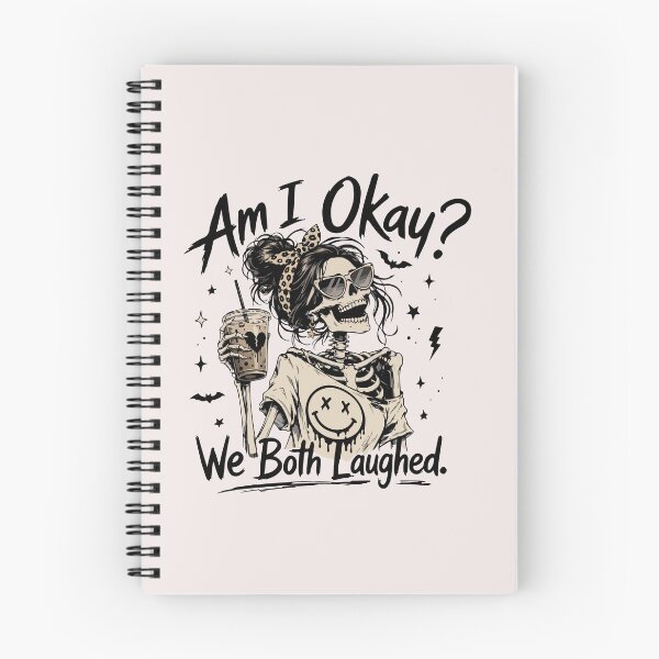 Item preview, Am I Okay We Both Laughed Funny Skeleton Girl Halloween Coffee Quote designed and sold by mari-kayden.