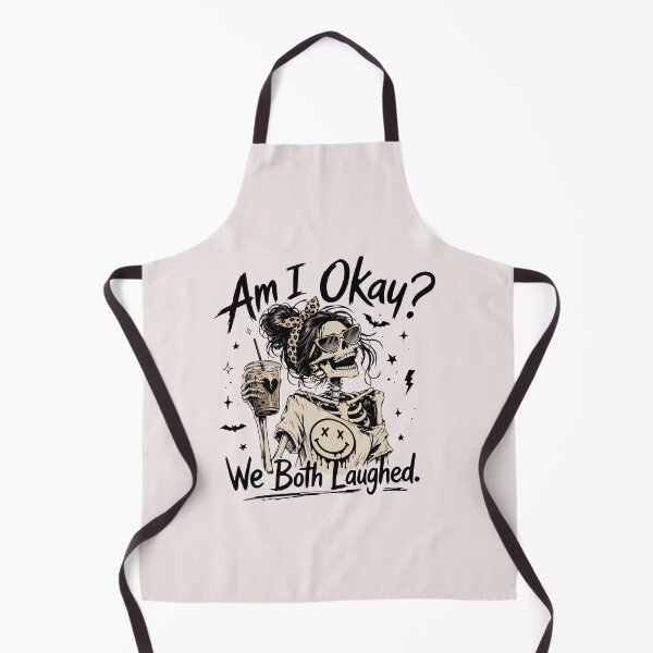 Item preview, Am I Okay We Both Laughed Funny Skeleton Girl Halloween Coffee Quote designed and sold by mari-kayden.