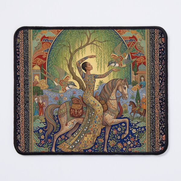 Item preview, Persian Fantasy Horse Rider Art | Ornate Islamic Mosaic, Mythical Birds & Tree of Life | Bohemian Wall Art designed and sold by Psycho-Crazy.