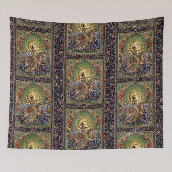Item preview, Persian Fantasy Horse Rider Art | Ornate Islamic Mosaic, Mythical Birds & Tree of Life | Bohemian Wall Art designed and sold by Psycho-Crazy.