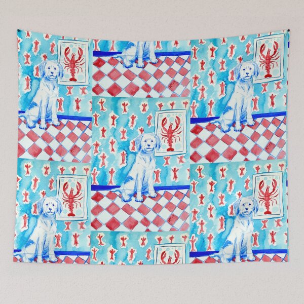 Item preview, Blue Labrador in front of Lobster Painting designed and sold by ArtwithaFriend.