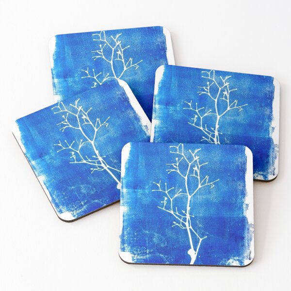 Item preview, Cyan Blue Botanical Branch Wall Art | Minimalist Gelli Nature Print for Modern Home Decor designed and sold by SWSandraWechner.