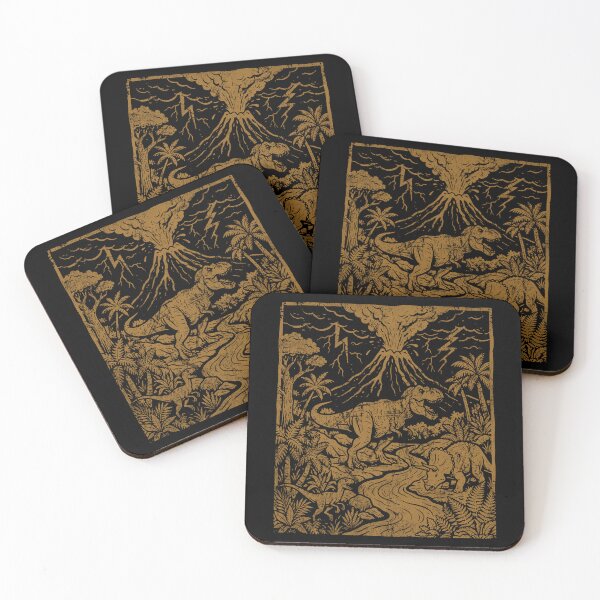 Item preview, Vintage Dinosaur Eruption - Retro Linocut Aesthetic designed and sold by EunsooLee.