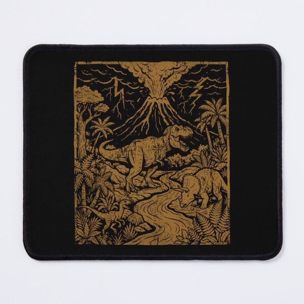 Item preview, Vintage Dinosaur Eruption - Retro Linocut Aesthetic designed and sold by EunsooLee.
