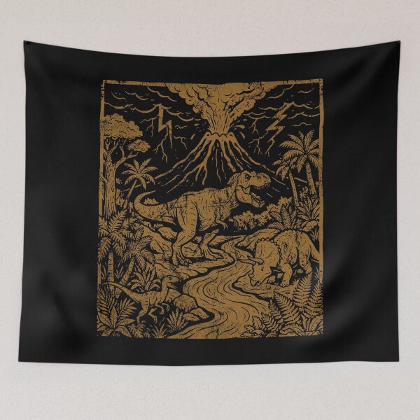 Item preview, Vintage Dinosaur Eruption - Retro Linocut Aesthetic designed and sold by EunsooLee.