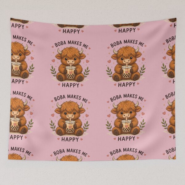 Item preview, Boba Makes Me Happy Cute Highland Cow Bubble Tea T-Shirt | Kawaii Cow Boba Lover Gift designed and sold by 1234saad.