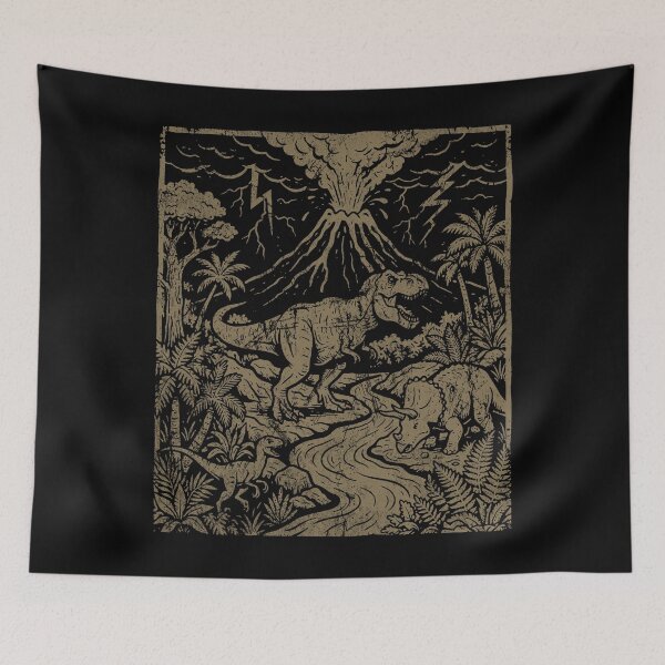 Item preview, Vintage Dinosaur Eruption - Retro Linocut Aesthetic. #2 designed and sold by EunsooLee.