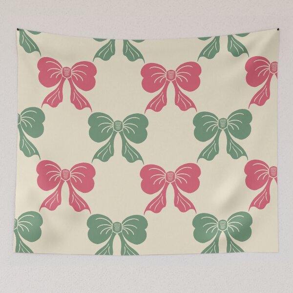 Item preview, Large Coquette Pink Green Bows on Cream Trellis designed and sold by DColourMuse.