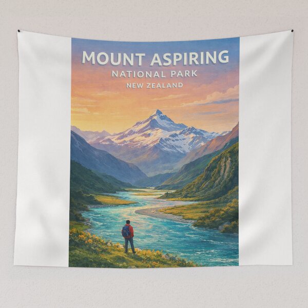 Item preview, Mount Aspiring National Park Southern Alps Alpine Valley and River designed and sold by Places On Earth.