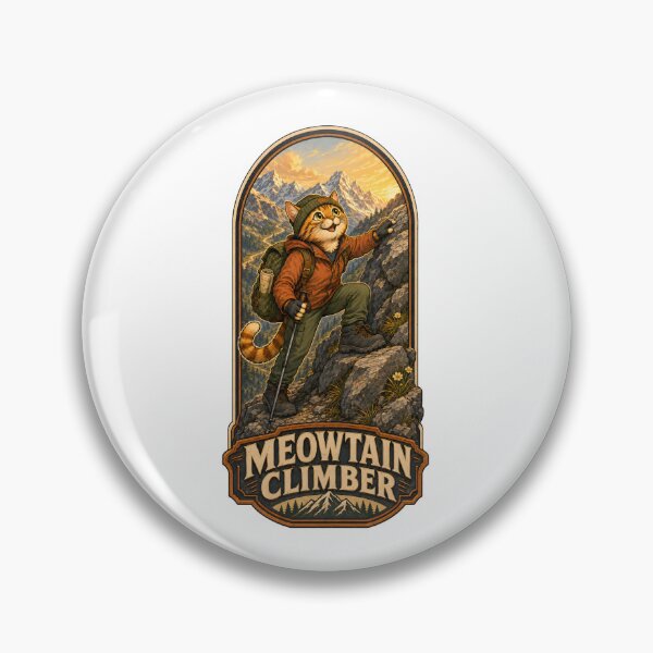 Item preview, Meowtain Climber - Adventure Cat Hiking Badge designed and sold by GroveLaneCreative.