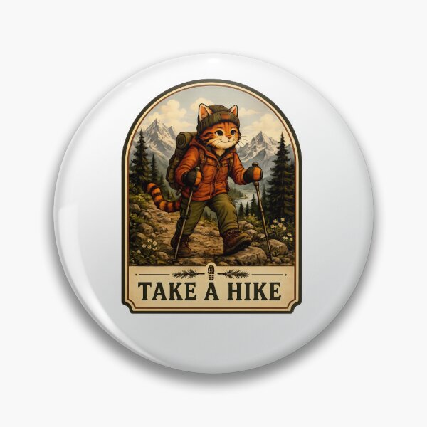 Item preview, Take a Hike - Adventure Cat Hiking Badge designed and sold by GroveLaneCreative.