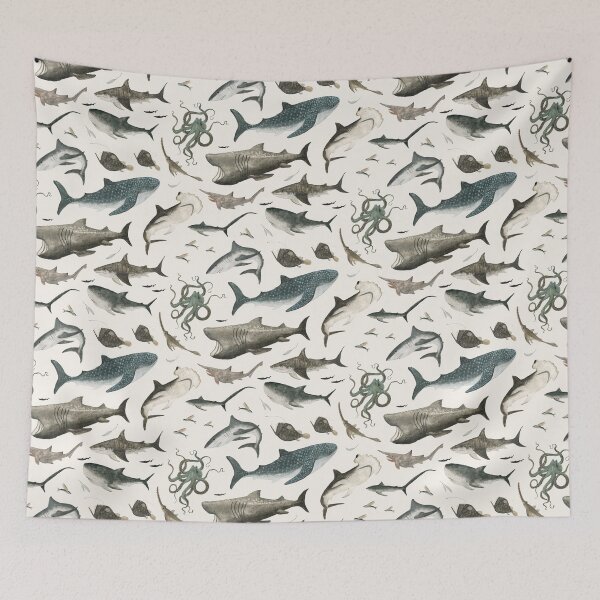 Item preview, Sharks of the Ocean Marine Life Pattern designed and sold by Katherine Quinn Illustration.